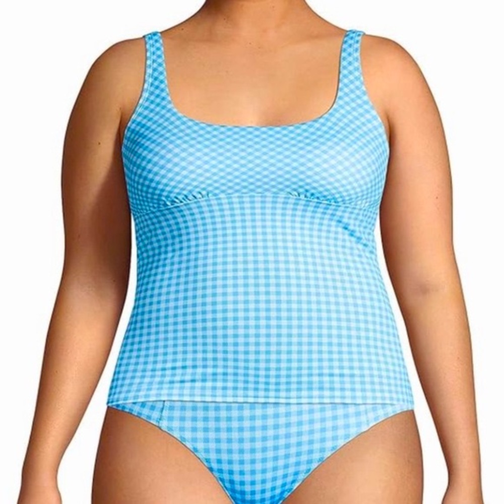 Lands' End Gingham Square Neck Underwire Tankini Swim Top Sz 24W
